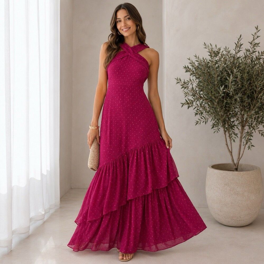 Soft Surroundings NWT Sanna Sparkling Maxi Dress Pink Tierred Wedding Fairy Sz 6
